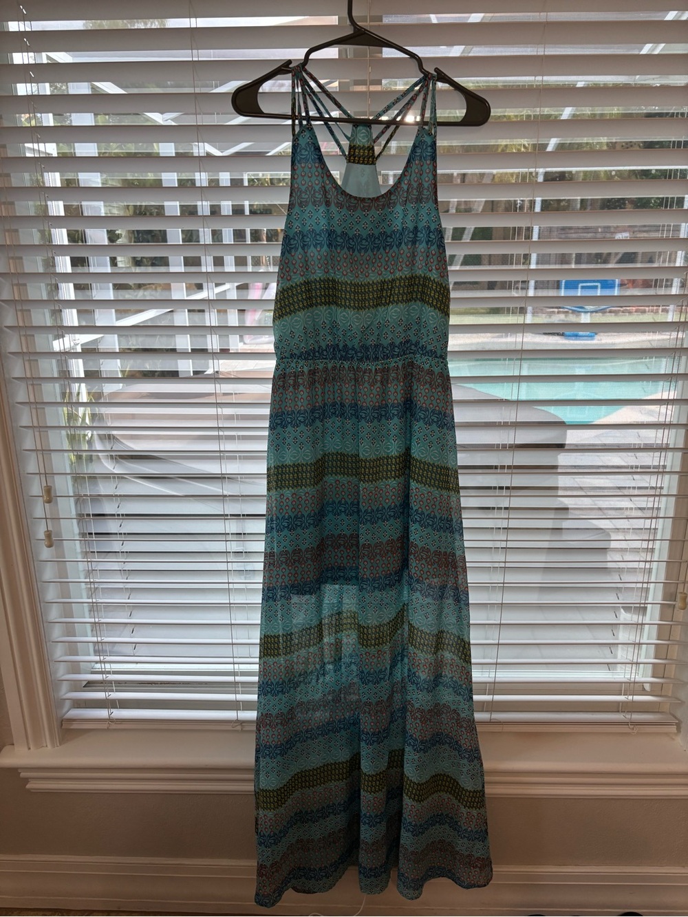 Umgee Teal and Olive Patterned Strappy Maxi Dress